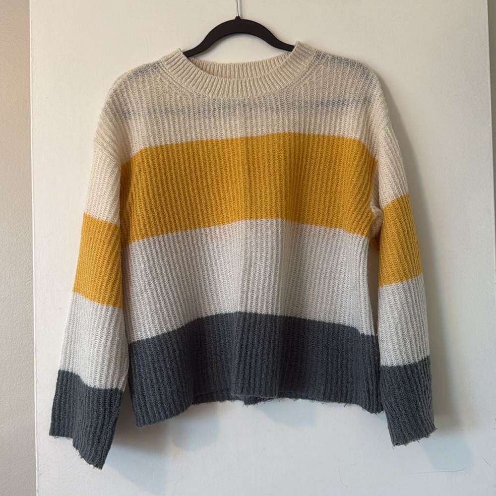 BP yellow grey broad striped slouchy pullover sweater - Picture 9 of 10